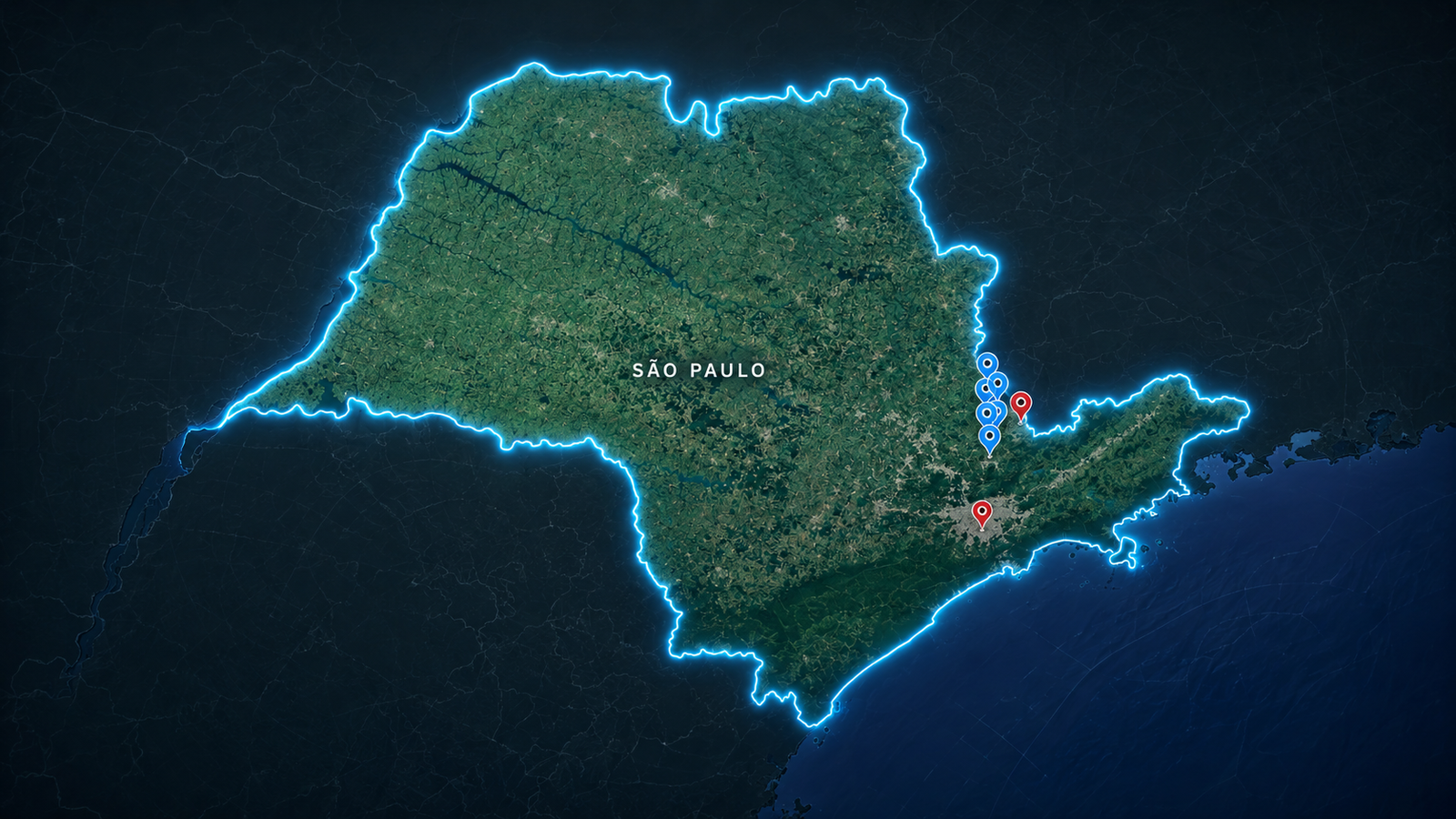 Mapa de São Paulo com destaque para Bragança Paulista, cidades da região e a capital